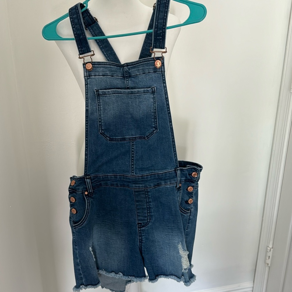 Jean, overall shorts, distressed, size large